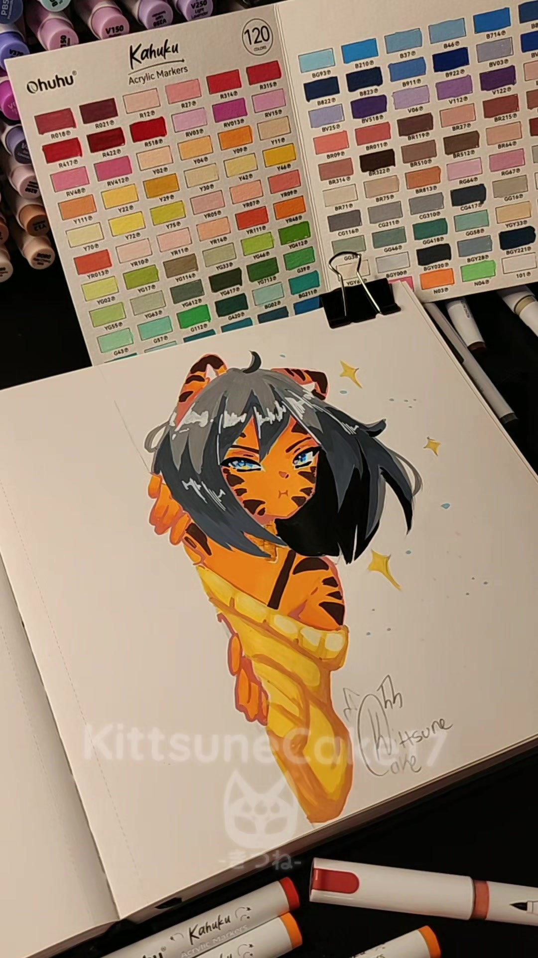 TikTok post by @kittsunecake17 for Ohuhu. Caption reads: @Ohuhuart THANK YOU FOR THESE MARKERS THESE ARE....