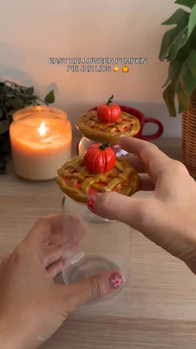Instagram post by @themakingbox_ for Hobbycraft. Caption reads: easy diy pumpkin pie jar lids 🥧🎃 the perfect....