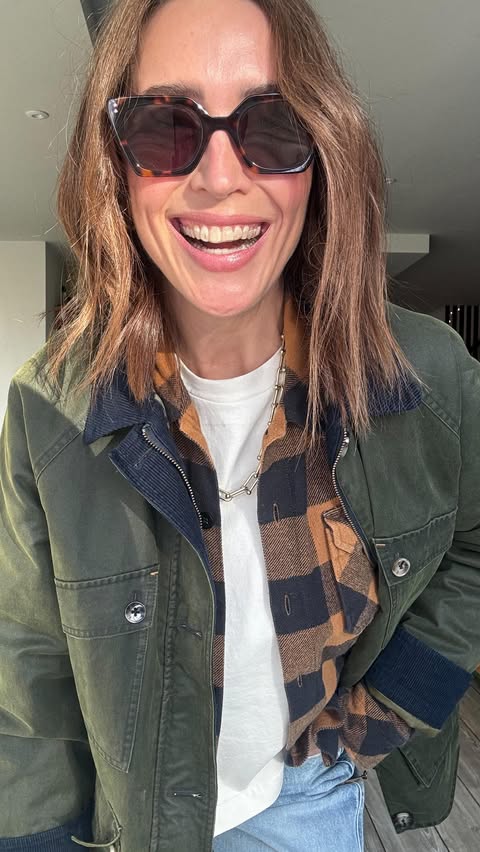 Instagram post by @wearitlikeruth for Jimmy Fairly. Caption reads: Needed a checked shirt. Shopped my husband’s....