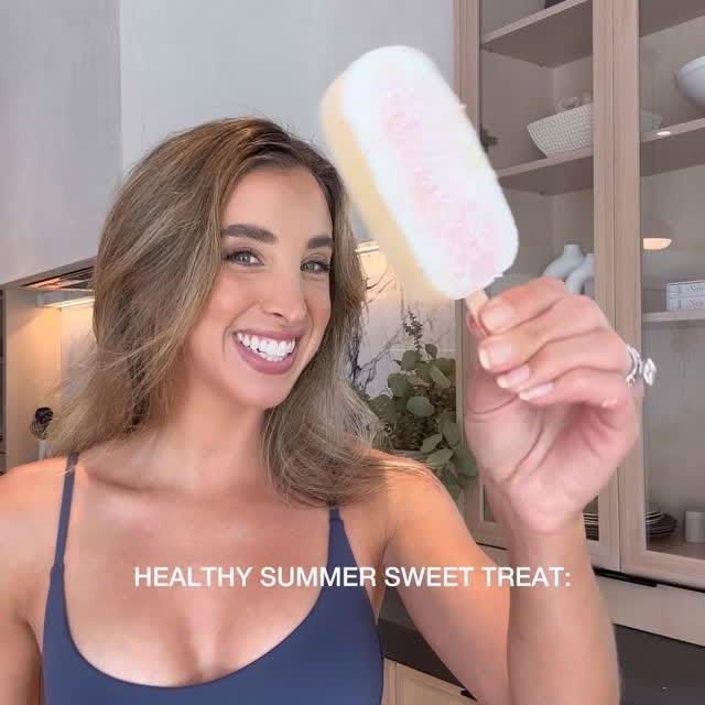 Instagram post by @katieaustin for Ratio Food. Caption reads: Protein popsicles?! Sign me up!!!🥥🍓I used the....
