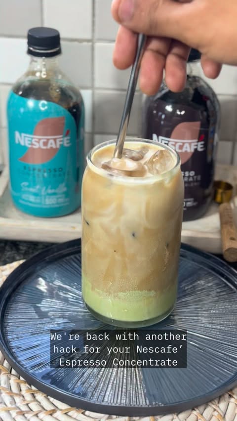 Instagram post by @nicholasfraser for NESCAFÉ. Caption reads: [...] matcha espresso latte using the new NESCAFÉ....