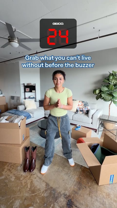 Instagram post by @azzi35 for GEICO. Caption reads: GEICO asked me what I’d grab in my apartment [...].