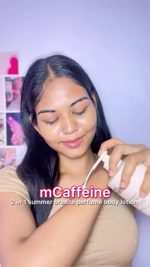 Instagram post by @misty_girl_riya for MCaffeine. Caption reads: [...] can do both? 🤭✨ Been using the mCaffeine....