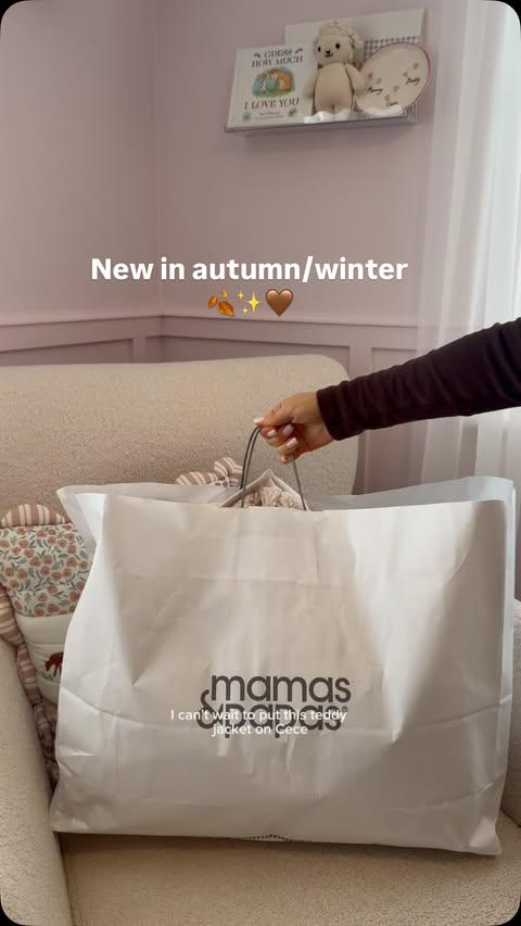 Instagram post by @_homewithlucy for Mamas & Papas. Caption reads: @mamasandpapas autumn/winter haul ✨🍂🤎 Which one....