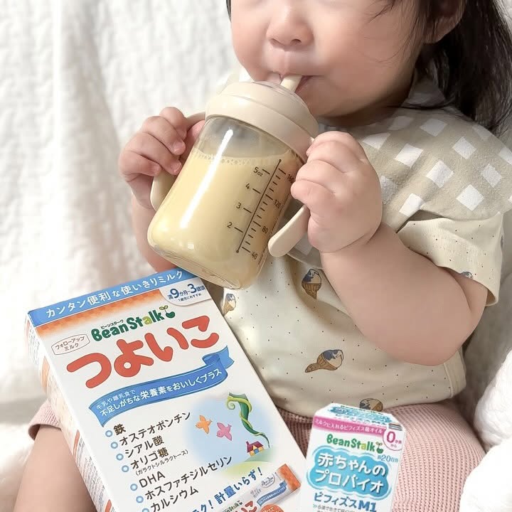 Instagram post by @rina__s_s._ for Beanstalk. Caption reads: 🌱 BeanStalk つよいこ 🌱 離乳食が完了期に入ったら....