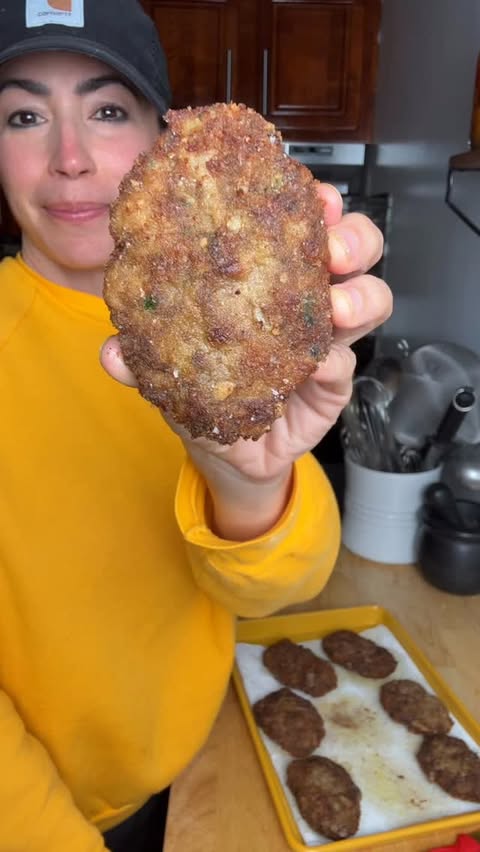 Instagram post by @farideh for NYT Cooking. Caption reads: kind of like if a burger patty and a latke had a....
