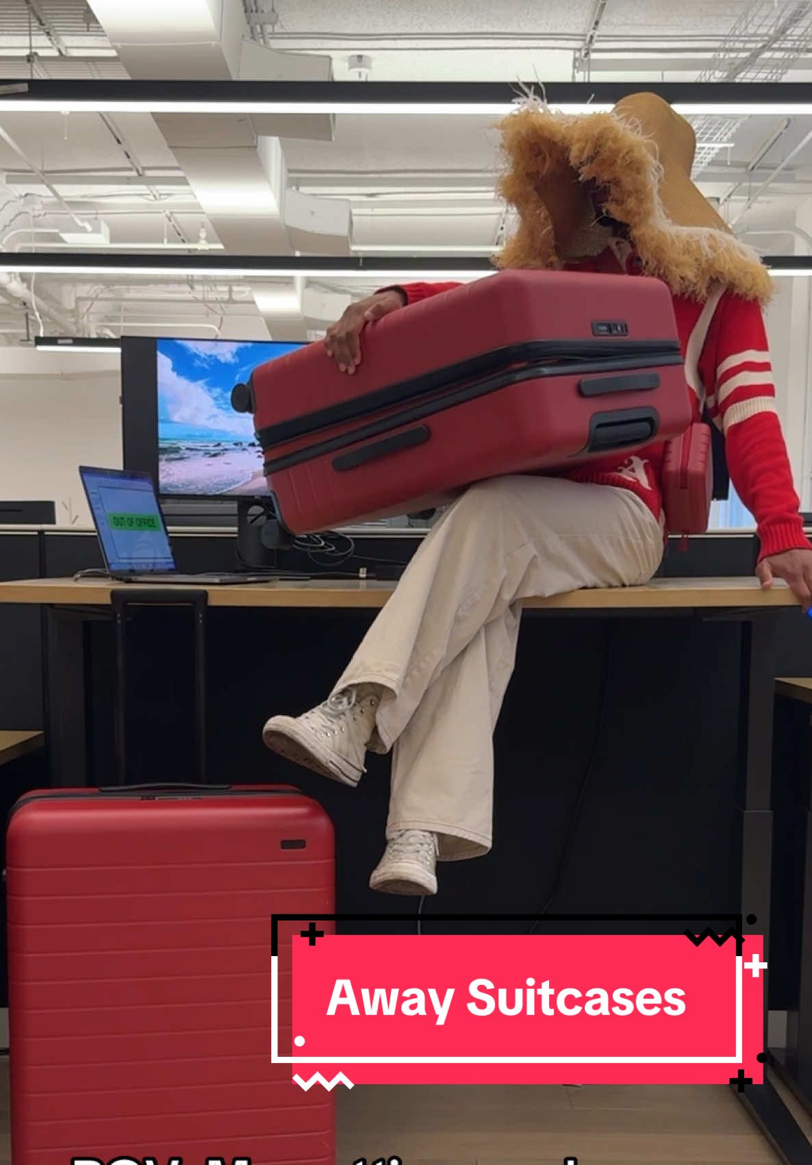 TikTok post by @king_bashel for Away. Caption reads: [...] this desk magically take me to Italy?....