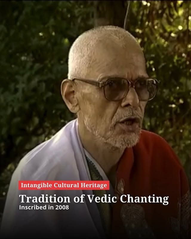 Instagram post by @ministryofculturegoi for UNESCO. Caption reads: Vedic chanting carries the sound of one of the....