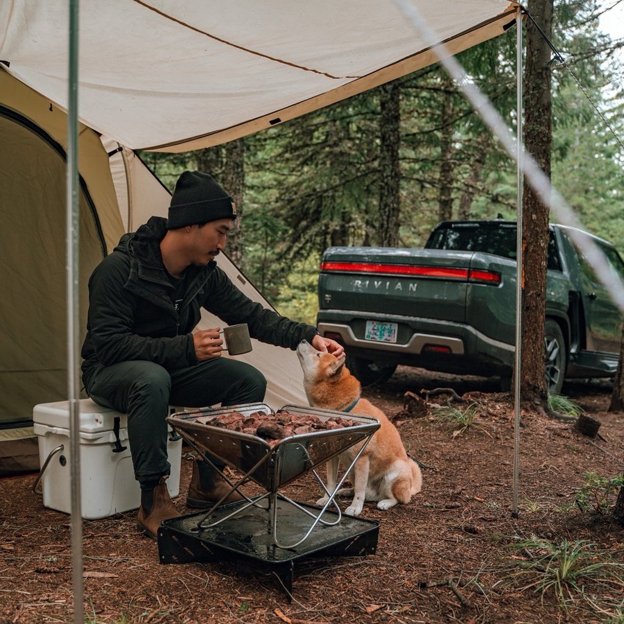 Instagram post by @whereskaia for HARIO. Caption reads: Dogfather’s weekend with the Rivian R1T 🎉

Kevin....