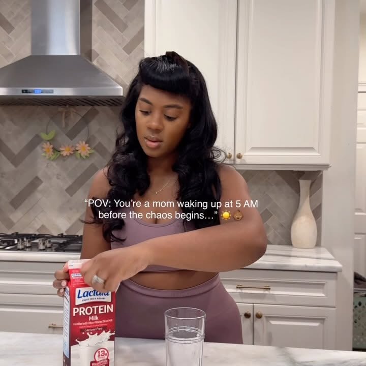 Instagram post by @trinitysierra for LACTAID. Caption reads: #ad Our kids need a breakfast full of @lactaid....