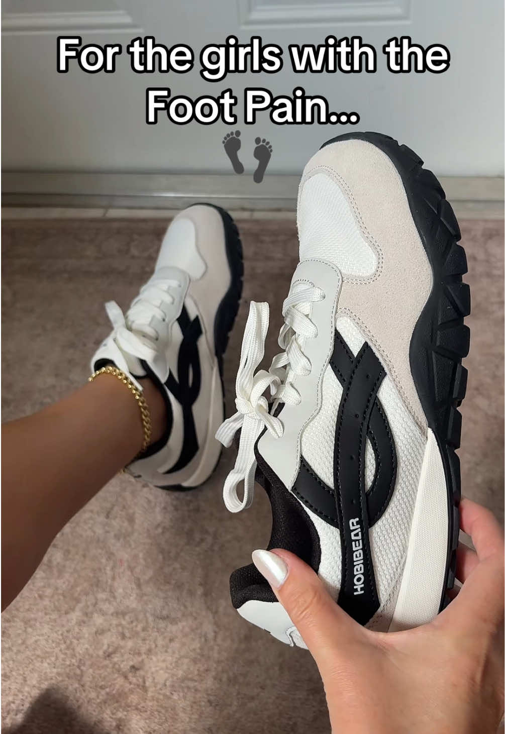 TikTok post by @super.cute.finds for HOBIBEAR Shoes. Caption reads: [...] are a GAME CHANGER!!! Thank you @HOBIBEAR....