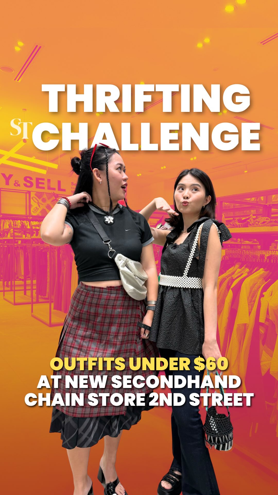 Instagram post by @chinchilla.vintage for The Straits Times. Caption reads: An outfit under $60 including designer pieces?....