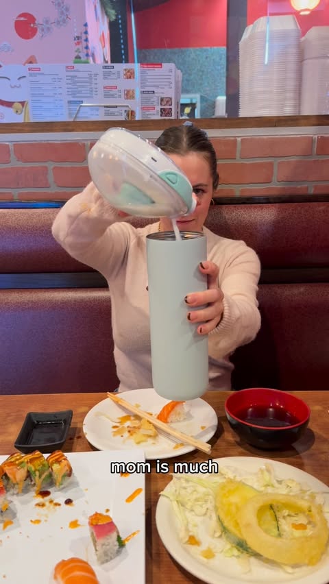 Instagram post by @hotmommajourney for willowpump. Caption reads: Did I ever think I’d be pumping while eating sushi....