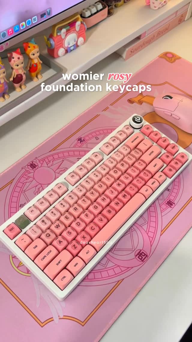 Instagram post by @dearheartfilia for Womier Keyboard. Caption reads: New keycaps 🌸 Finally switched to the Foundation....
