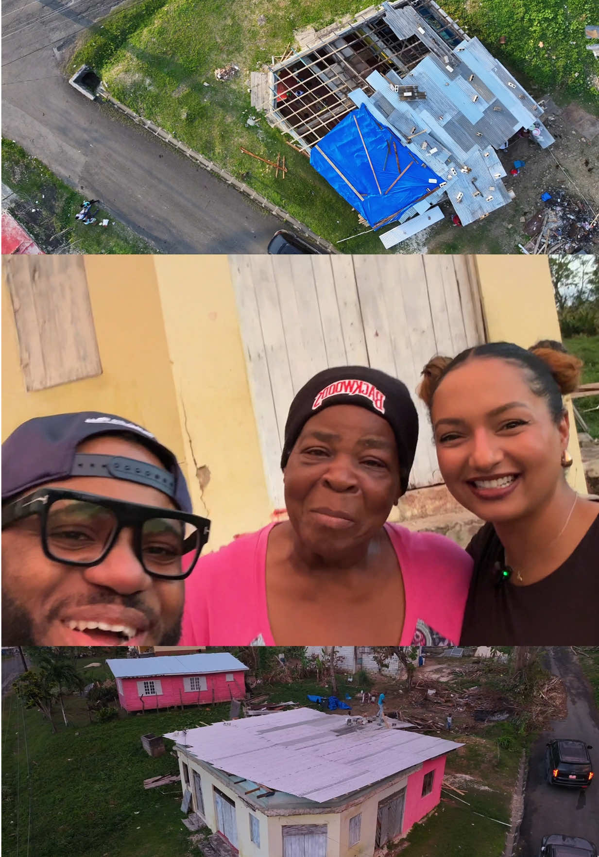 TikTok post by @lingandlamb for GoFundMe. Caption reads: UPDATE on MAMA’s Roof: Hurricane Melissa destroyed....