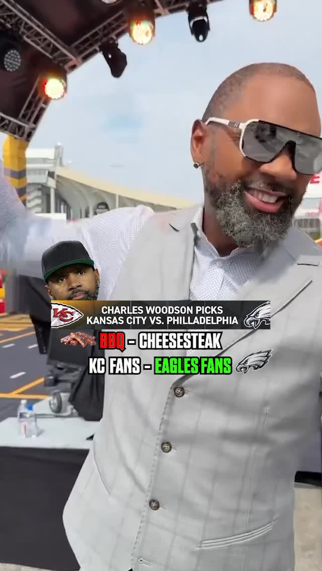 Instagram post by @charleswoodson for GMC. Caption reads: This or That? KC vs Philly edition with....