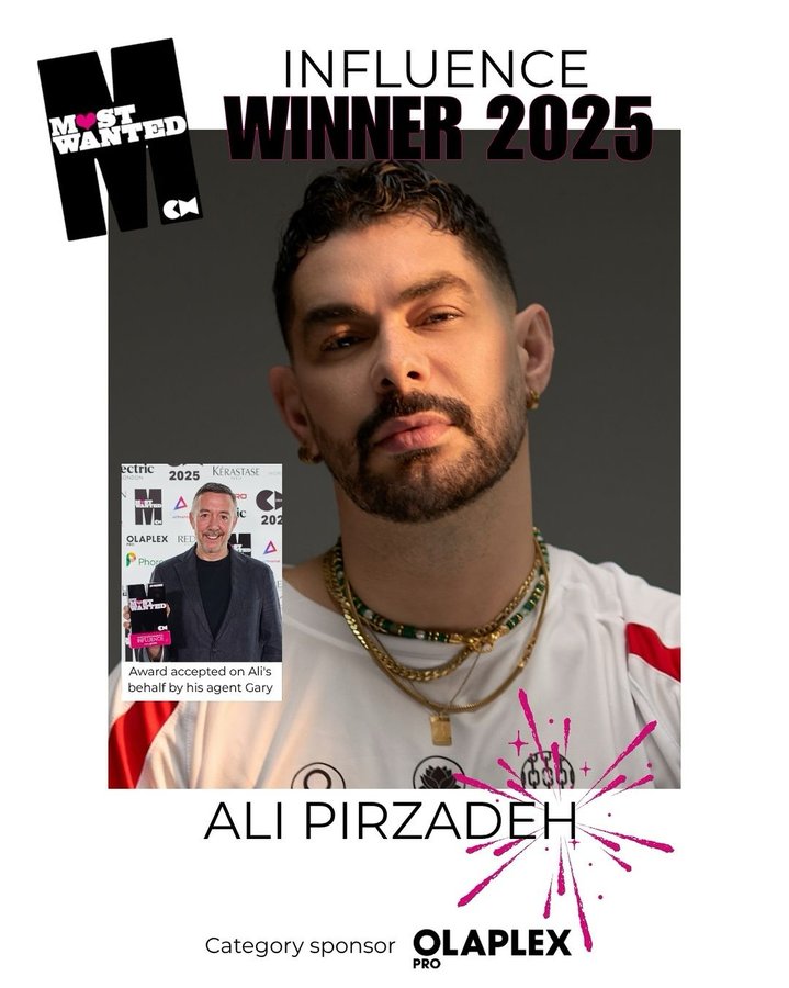 Instagram post by @alipirzadeh for Creative HEAD Magazine. Caption reads: 🏆 The Most Wanted INFLUENCE award, sponsored by....