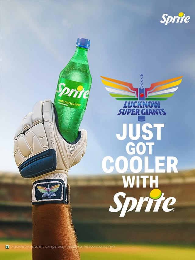 Instagram post by @lucknowsupergiants for Sprite. Caption reads: Chill Refreshment meets Super Performance! 🏏⚡️....