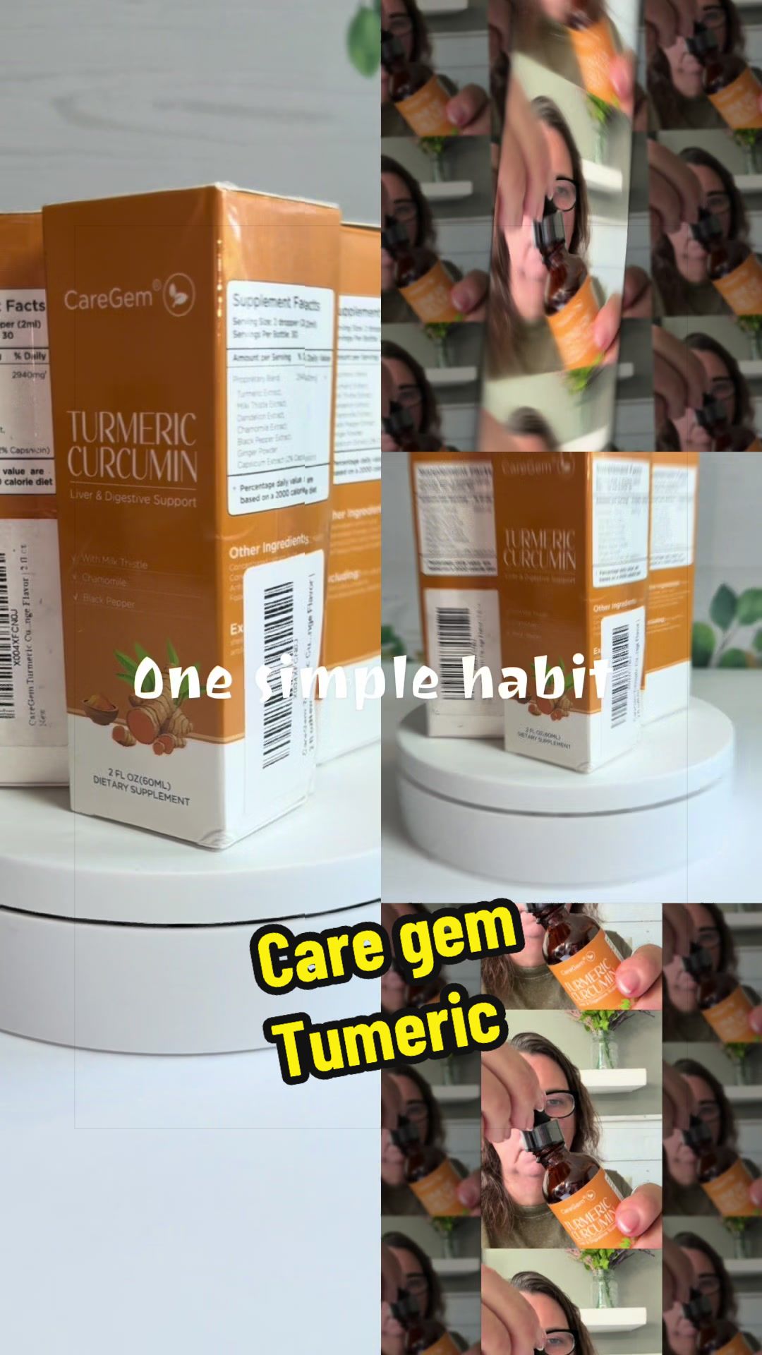 TikTok post by an influencer for CareGem. Caption reads: [...] supplements before? #tumeric @CareGem....