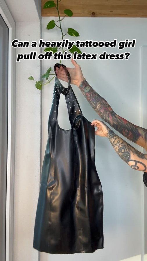Instagram post by @kristy.von.kashyyyk for Honour Clothing. Caption reads: ✨ Latex dress from @honourclothing (ad|gifted)....