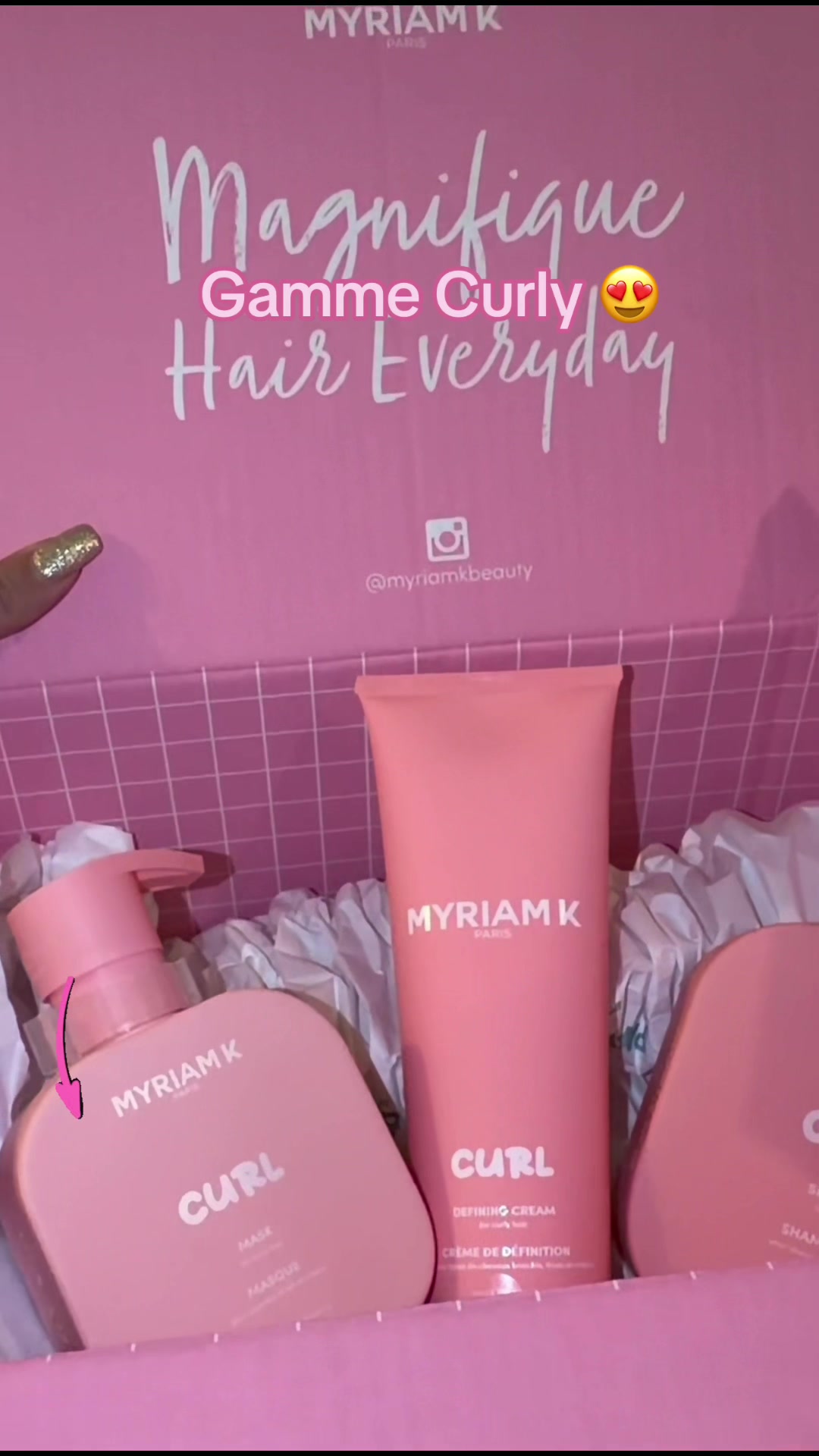 TikTok post by @sabrinahck for MYRIAM•K PARIS. Caption reads: @MYRIAM K PARIS #curly #cheveux #offrespourtoi....