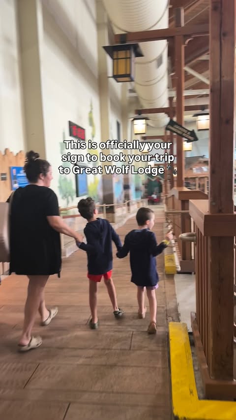 Instagram post by @pineconesandpacifiers for Great Wolf Lodge. Caption reads: [...] your sign to book a trip to @greatwolflodge....