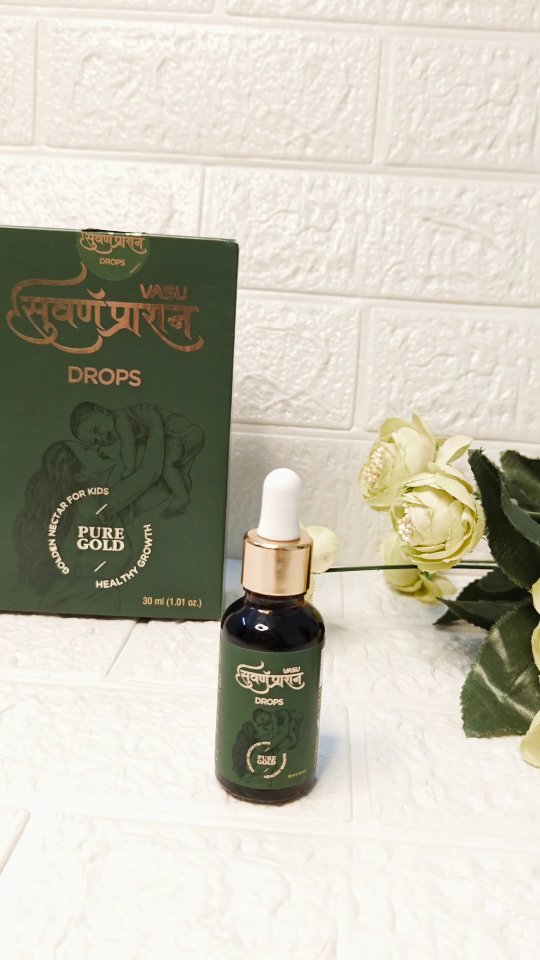 Instagram post by @swatisachinagarwal for Vasu Healthcare. Caption reads: Vasu Swarnaprashan Drops for Kids - Formulated....