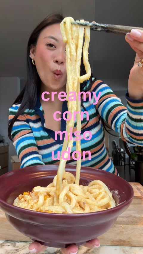 Instagram post by @emeraldcchan for Gonna Need Milk. Caption reads: [...] corn & miso udon 🌽 recipe below!!....
