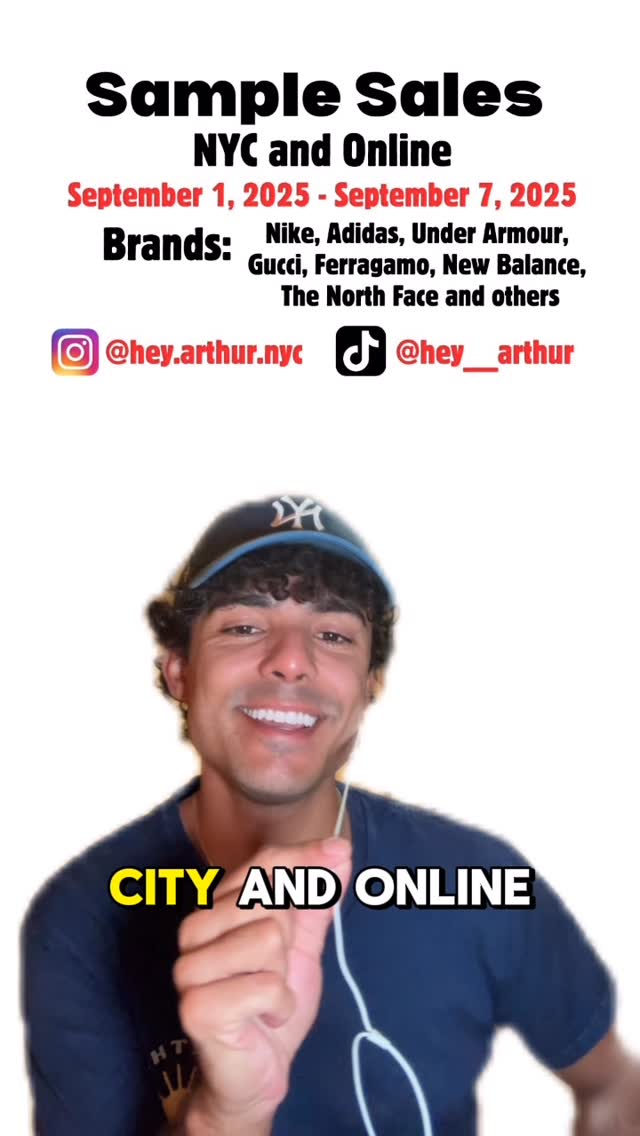 Instagram post by @hey.arthur.nyc for 260 Sample Sale. Caption reads: Here’s your weekly list of sample sales going on....