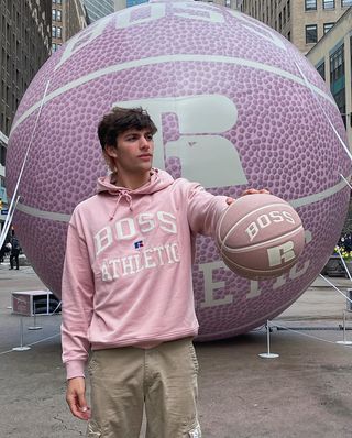 Instagram post by @im_gage for Russell Athletic. Caption reads: Who wants to 1v1? Ballin’ w/ @russellathletic x....