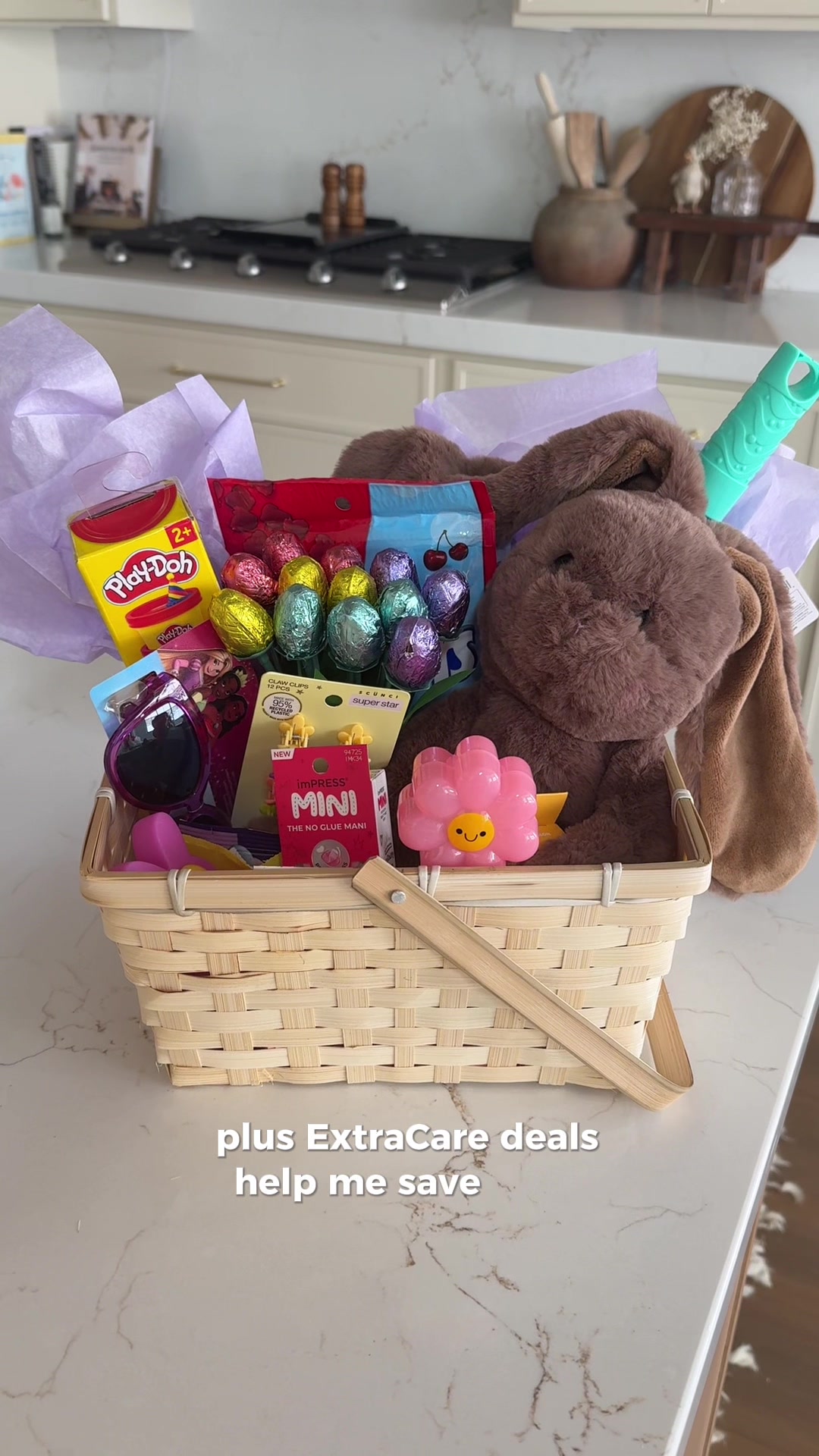 TikTok post by @bekmarsden for CVS. Caption reads: #CVSPartner Kids vs Moms Easter baskets 🩷 I [...].