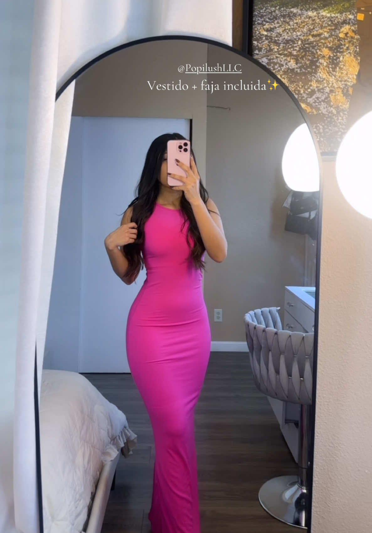 TikTok post by @sanchezzzisis for Popilush. Caption reads: Vestido perfecto con faja integrada✨ @Popilush LLC....