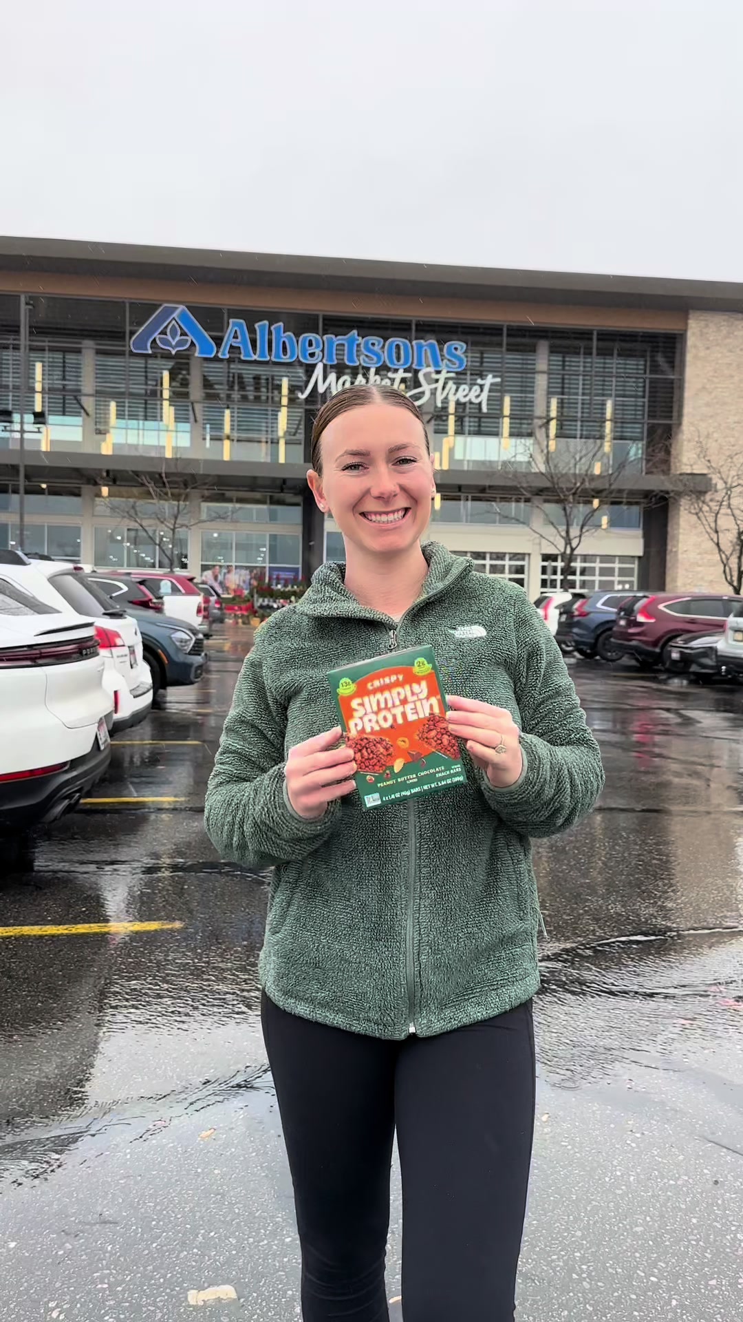 TikTok post by @amber_cogbill for SimplyProtein. Caption reads: [...] can find them at select Albertsons....