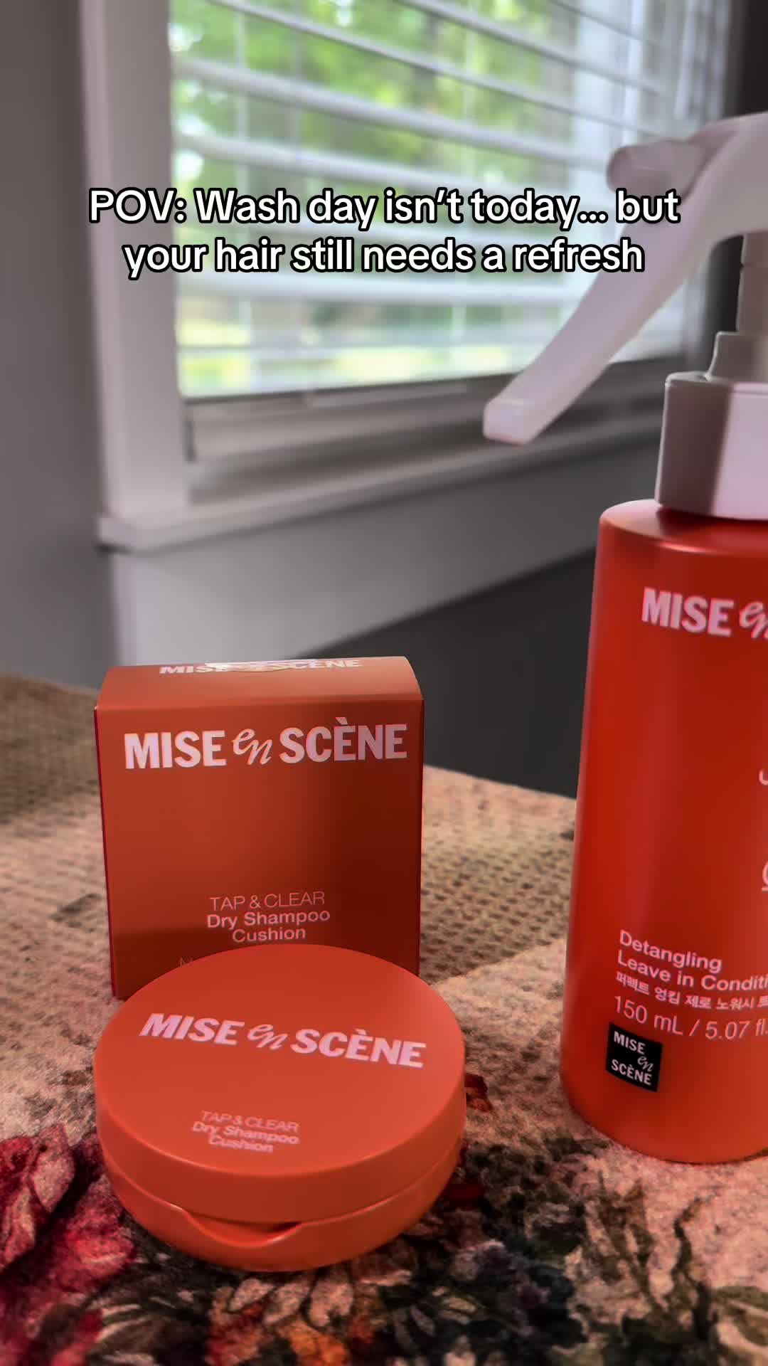 TikTok post by @stac_mil for Mise En Scene. Caption reads: [...] Hair Mist | Mise En Scène.🧡....