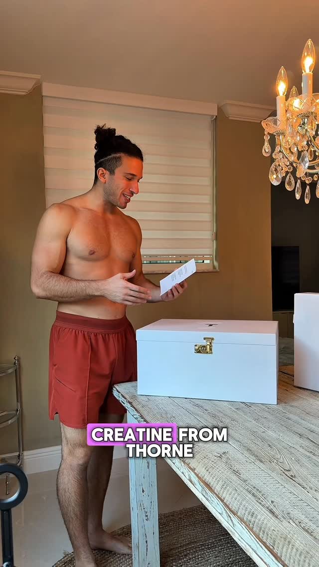 Instagram post by @kestyoga for Thorne. Caption reads: What’s in the box?! 💪🏽 Do you take Creatine?....
