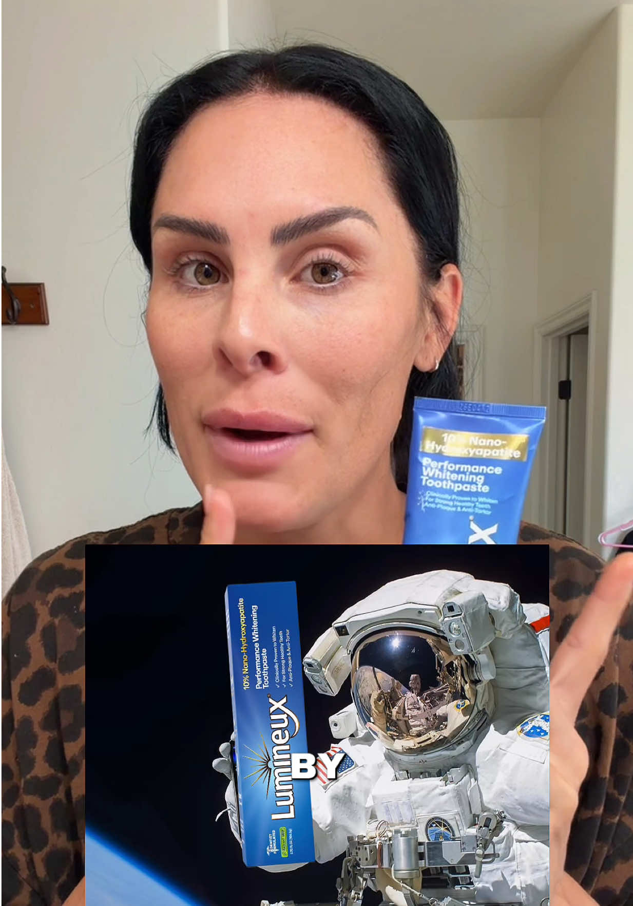 TikTok post by @adrimonteblays for Lumineux. Caption reads: I’ve been using @Lumineux whitening strips for....