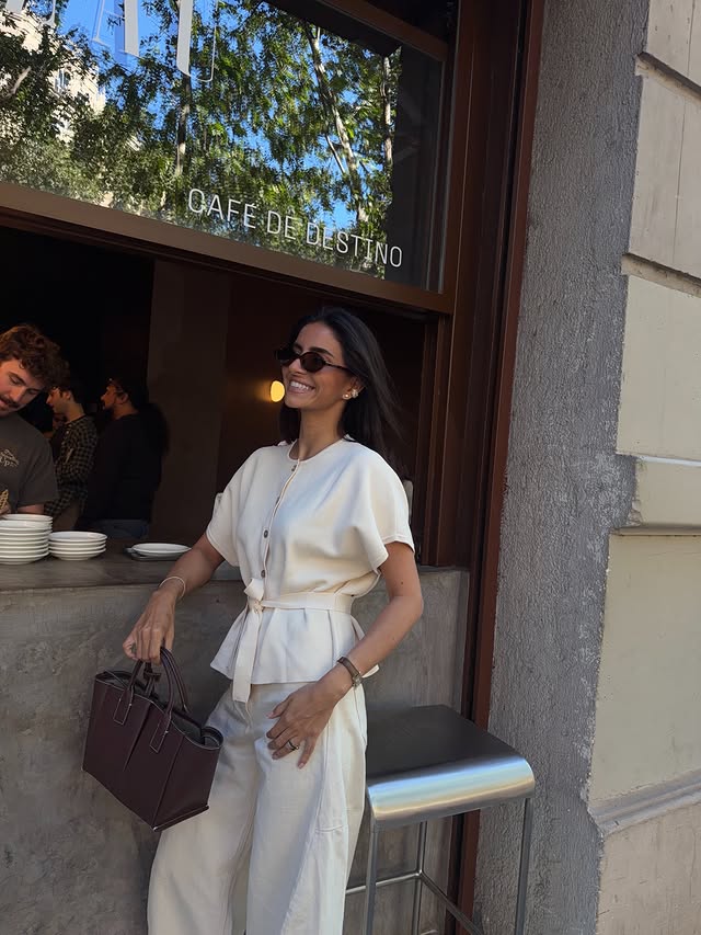 Instagram post by @andreabenhamou for Le Tanneur. Caption reads: Publi. Thursday ☕️ with my new bag from @letanneur.