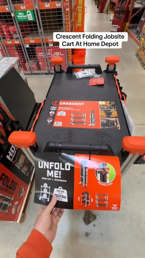 Instagram post by @masteringmayhem for The Home Depot. Caption reads: Crescent Folding Jobsite Cart @homedepot #tools....