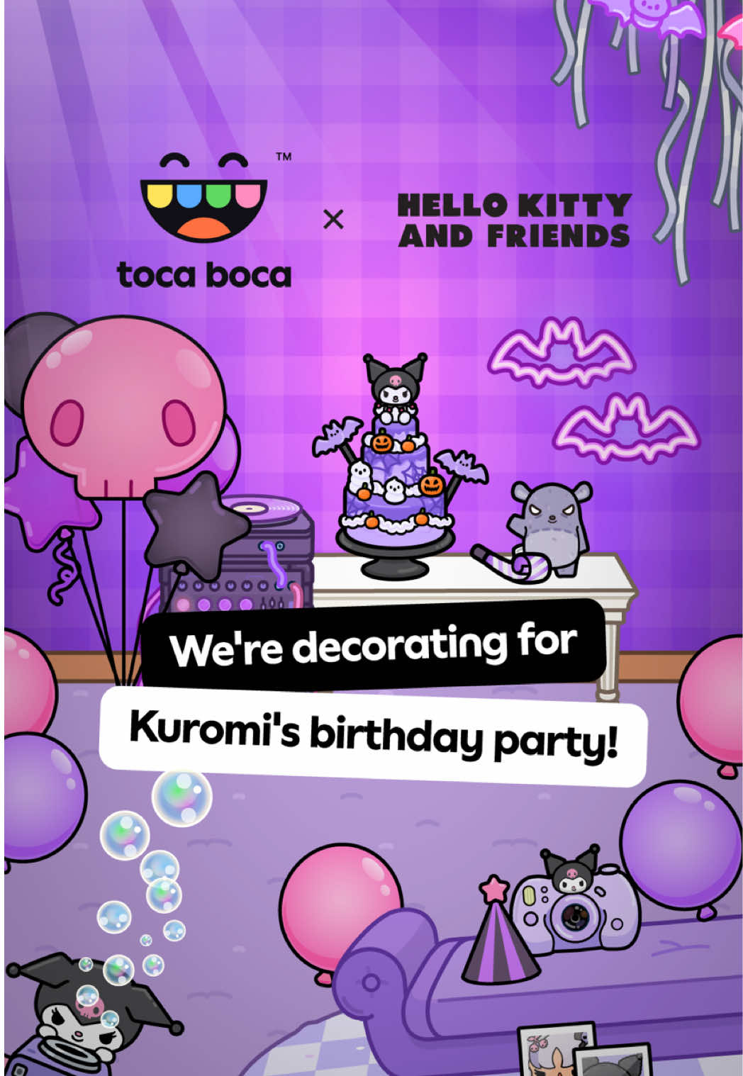 TikTok post by @tocaboca for Sanrio. Caption reads: Ooh 👀 Did somebody say birthday girl? 🪩 Well,....