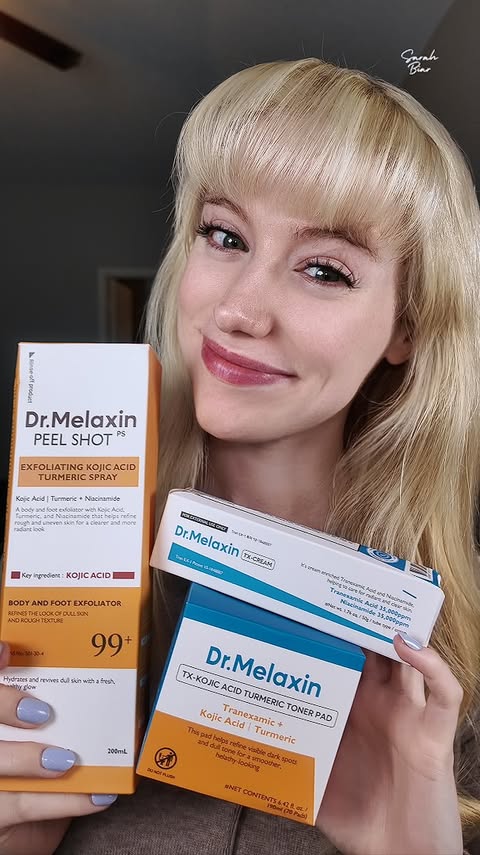 Instagram post by @thesarahbiar for Dr.Melaxin. Caption reads: Trying three new products from @dr.melaxin_global....