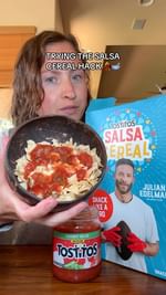 Instagram post by @morganchomps for Tostitos. Caption reads: MAKING SALSA CEREAL… this has always been the best....