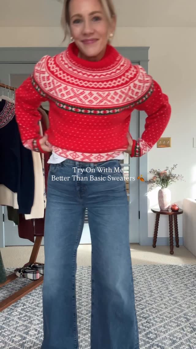 Instagram post by @clairelately for J.Crew. Caption reads: The better than basic sweaters to put on heavy....