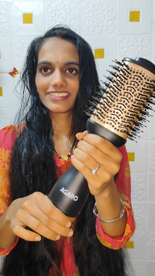 Instagram post by @style_with_yogita for AGARO Lifestyle. Caption reads: Style and add volume to your hair like with the....