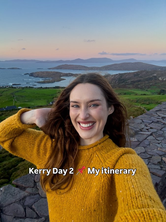 Instagram post by @rozannapurcell for Discover Ireland. Caption reads: Kerry Day 2 itinerary 👇🏻

A perfect day if you....