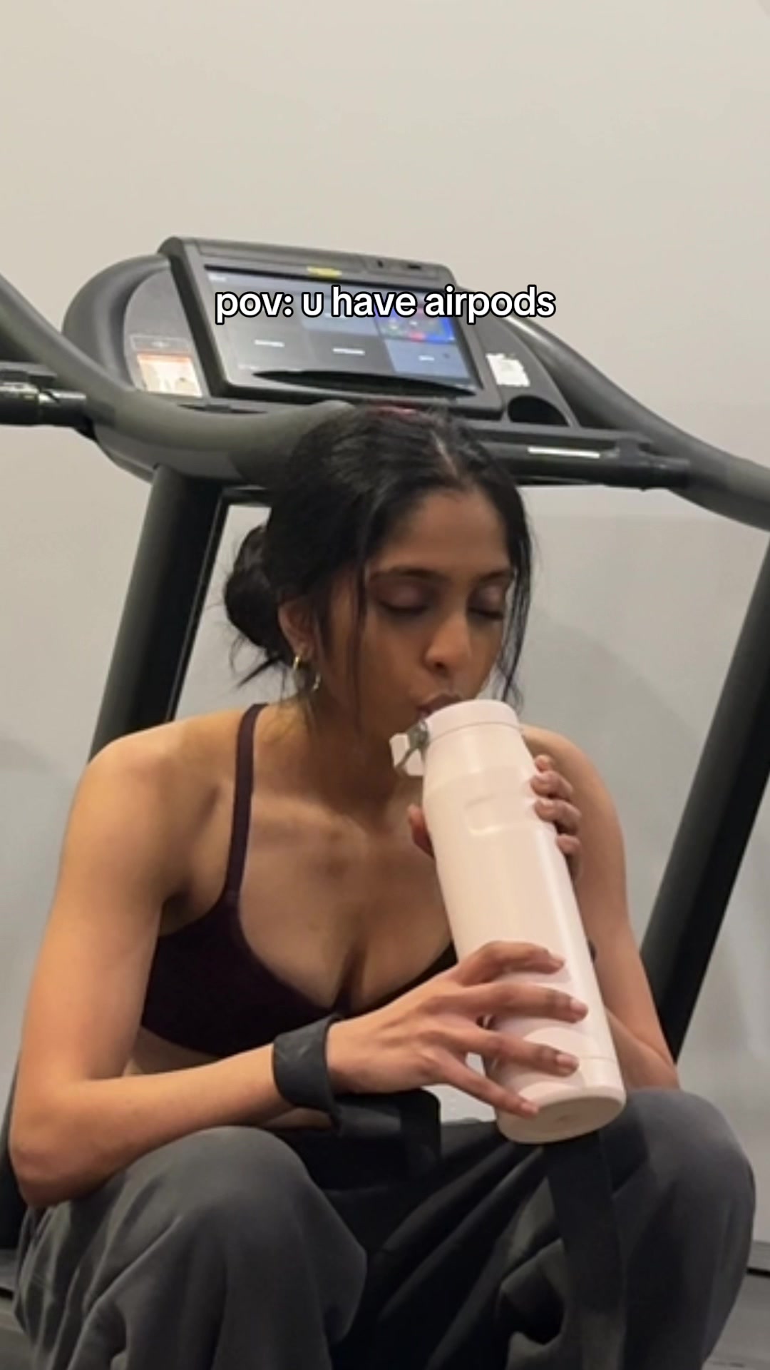 TikTok post by @sandsxfitness for Gymshark. Caption reads: u best believe im never leaving my airpod maxes in....