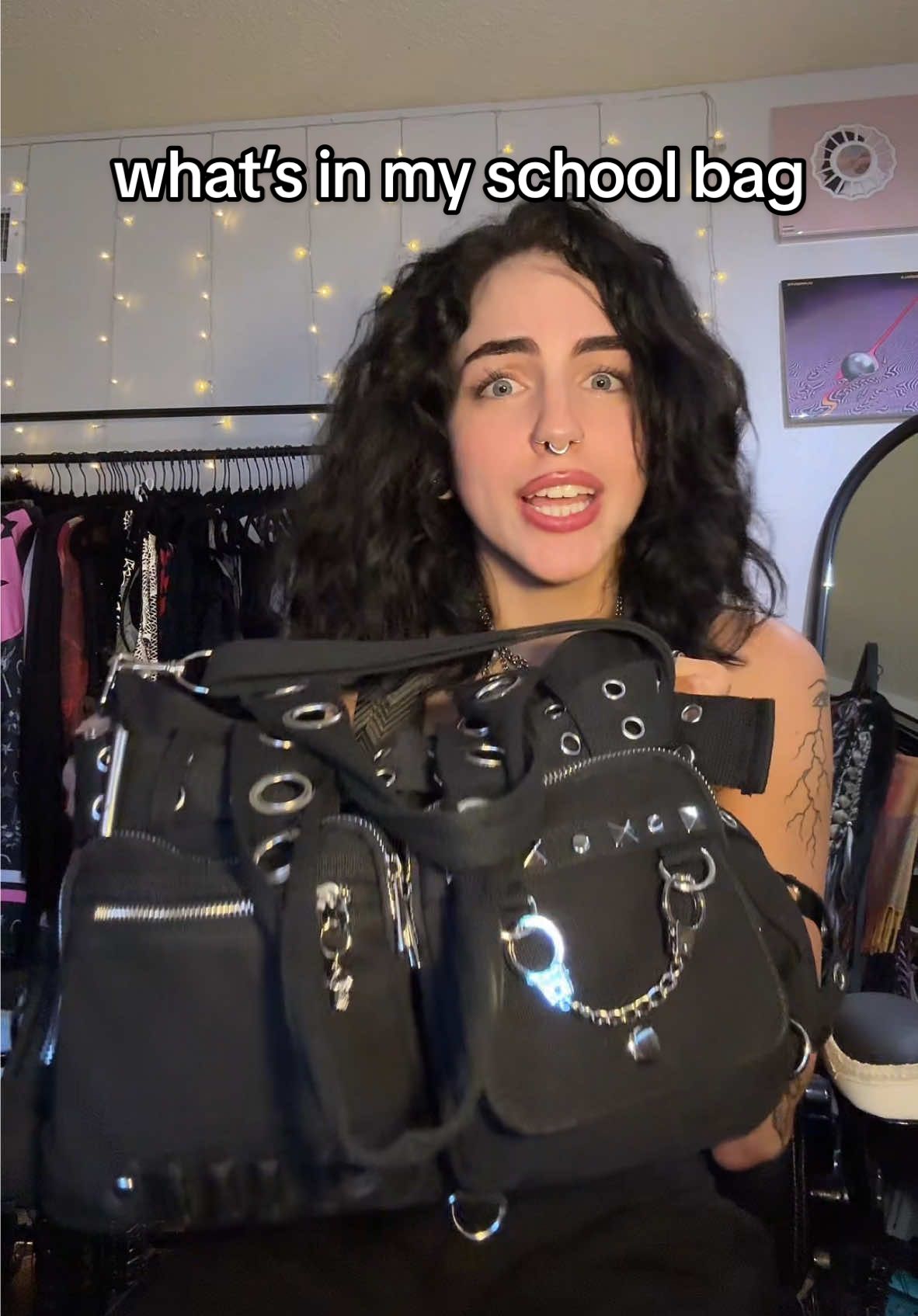 TikTok post by @cherryemojigirl for Wicked Misfit. Caption reads: [...] studying fashion!! 🖤 bag is from @Wicked....