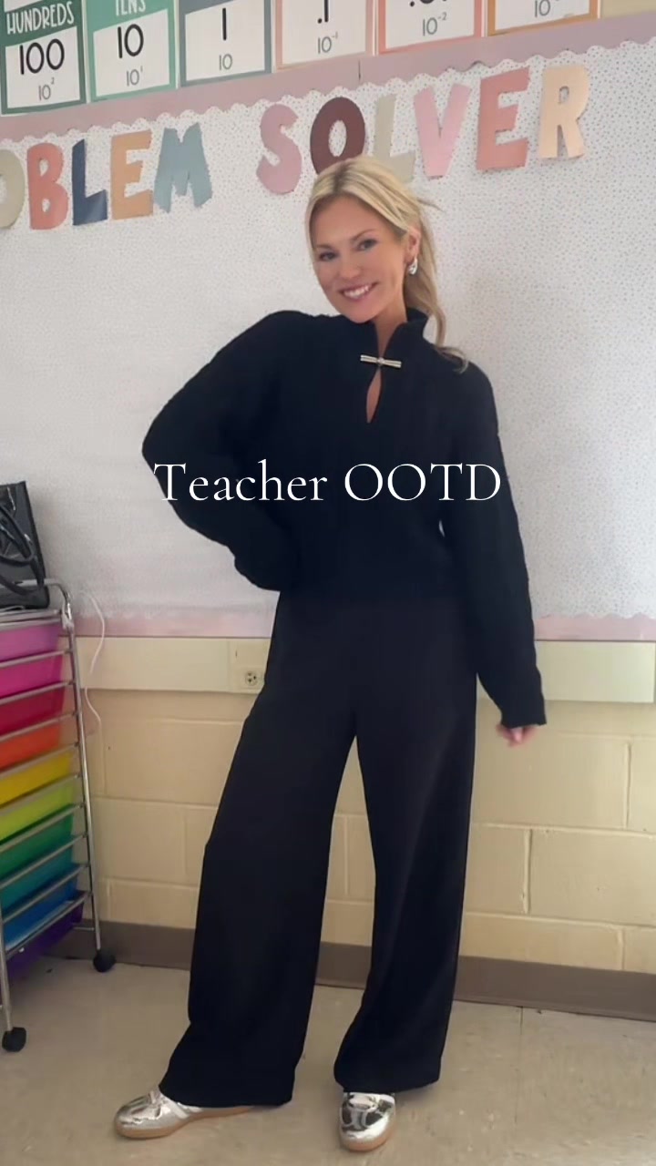 TikTok post by @kolbieinstyle for THE COMMENSE. Caption reads: Teacher OOTD 🖤 @Commense #teachersoftiktok....