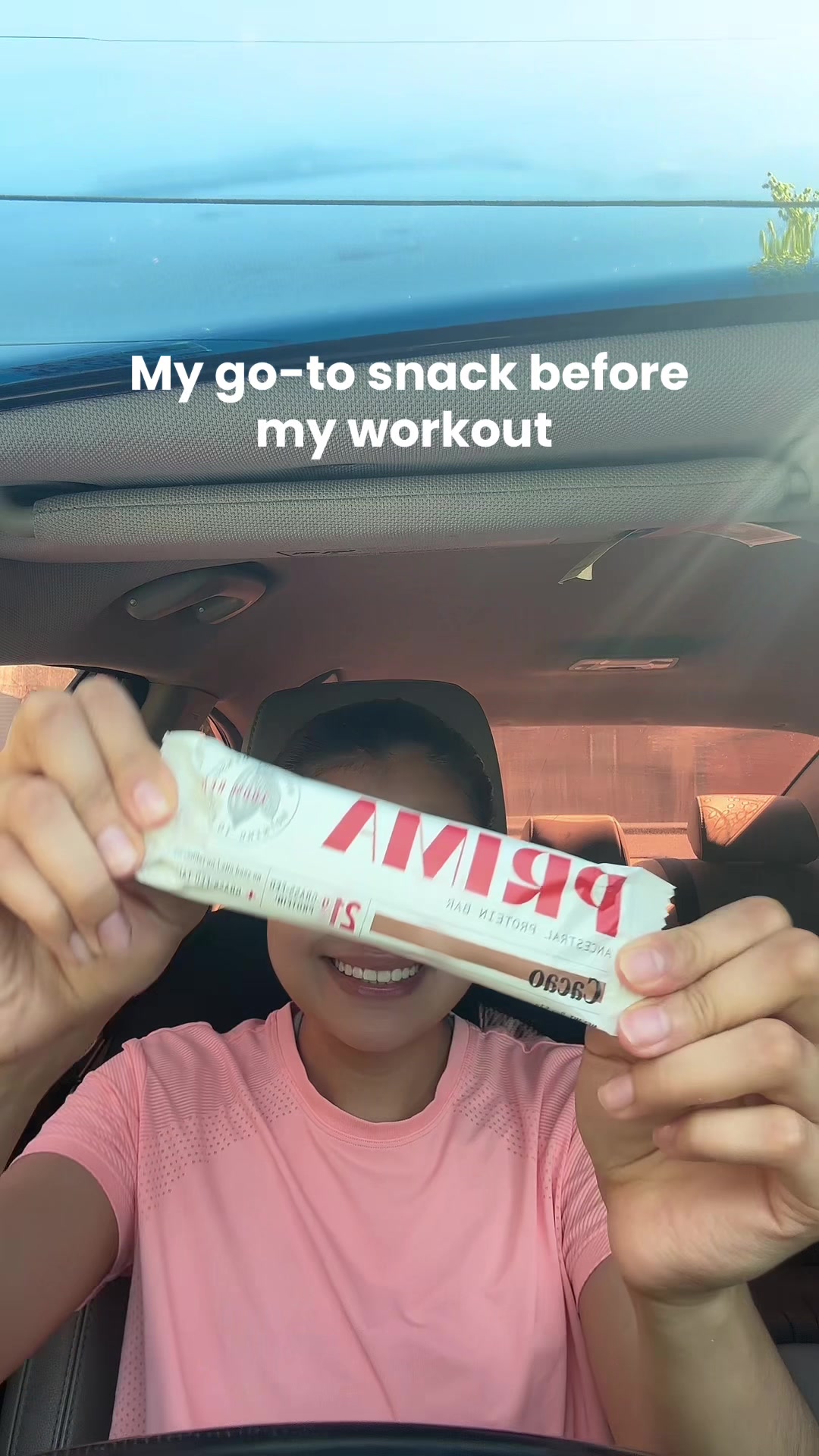 TikTok post by @creator.yitz for PRIMA Ancestral Protein Bar. Caption reads: [...] #gymfuel #cleanprotein @PRIMA Ancestral....