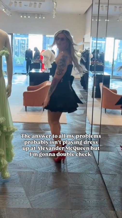 Instagram post by @freedom_barbie for Alexander McQueen. Caption reads: Just to be sure 👀🖤

@alexandermcqueen.