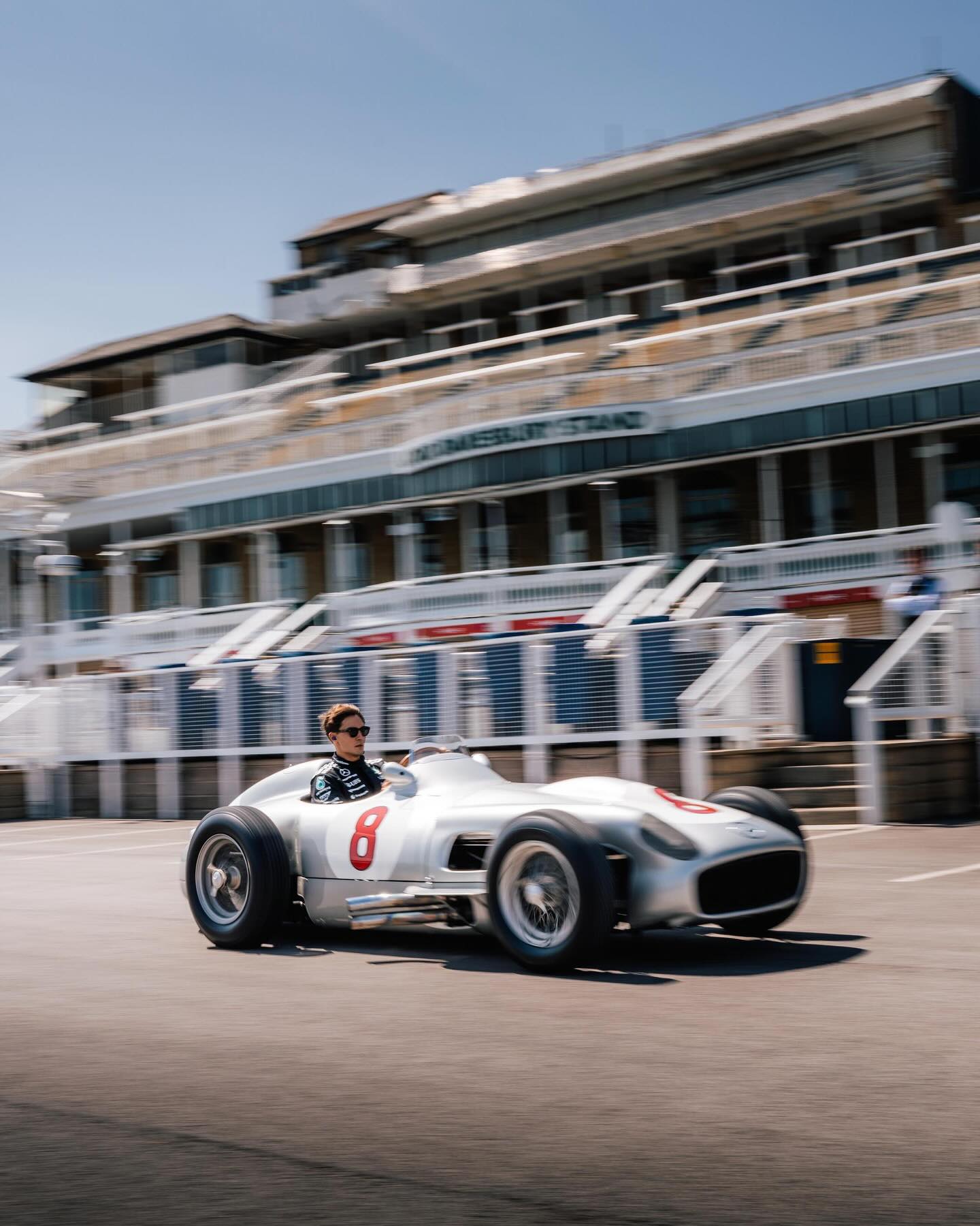 Instagram post by @georgerussell63 for Mercedes-amg. Caption reads: WOW! Such an immense privilege to drive the....